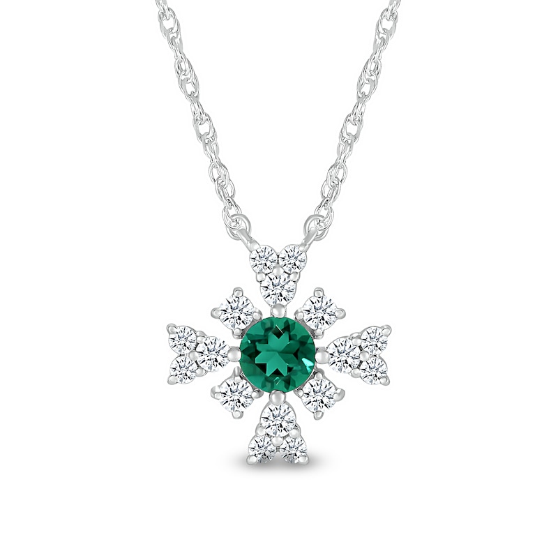 4.0mm Lab-Created Emerald and White Lab-Created Sapphire Frame Floral Necklace in Sterling Silver|Peoples Jewellers