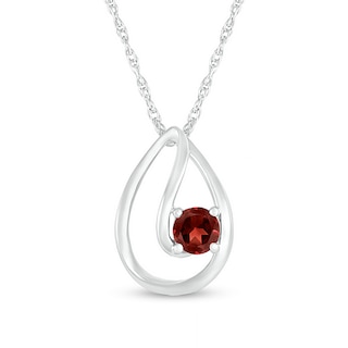 4.0mm Garnet Solitaire Swirl Ribbon Open Teardrop Pendant in 10K White Gold