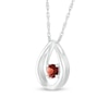 4.0mm Garnet Solitaire Swirl Ribbon Open Teardrop Pendant in 10K White Gold