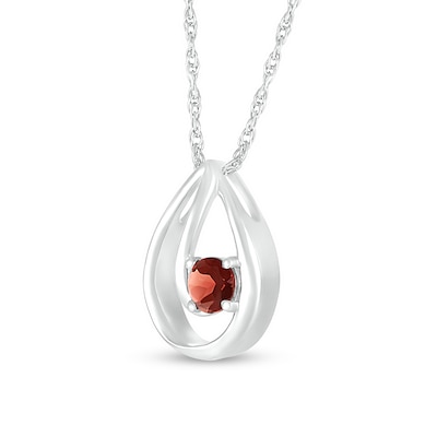 4.0mm Garnet Solitaire Swirl Ribbon Open Teardrop Pendant in 10K White Gold