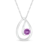 Thumbnail Image 0 of 4.0mm Amethyst Solitaire Swirl Ribbon Open Teardrop Pendant in 10K White Gold