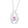 4.0mm Amethyst Solitaire Swirl Ribbon Open Teardrop Pendant in 10K White Gold