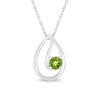 4.0mm Peridot Solitaire Swirl Ribbon Open Teardrop Pendant in 10K White Gold