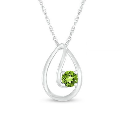 4.0mm Peridot Solitaire Swirl Ribbon Open Teardrop Pendant in 10K White Gold