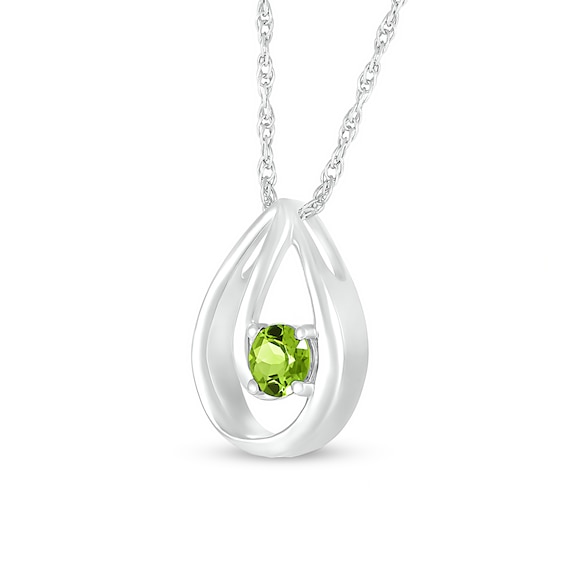 4.0mm Peridot Solitaire Swirl Ribbon Open Teardrop Pendant in 10K White Gold