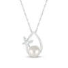 7.0mm Freshwater Cultured Pearl and Diamond Accent Butterfly Open Teardrop Pendant in Sterling Silver