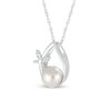 Thumbnail Image 1 of 7.0mm Freshwater Cultured Pearl and Diamond Accent Butterfly Open Teardrop Pendant in Sterling Silver