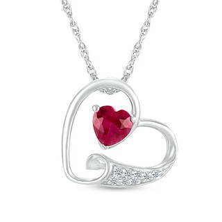 5.0mm Lab-Created Ruby and White Lab-Created Sapphire Tilted Loop Heart Pendant in Sterling Silver