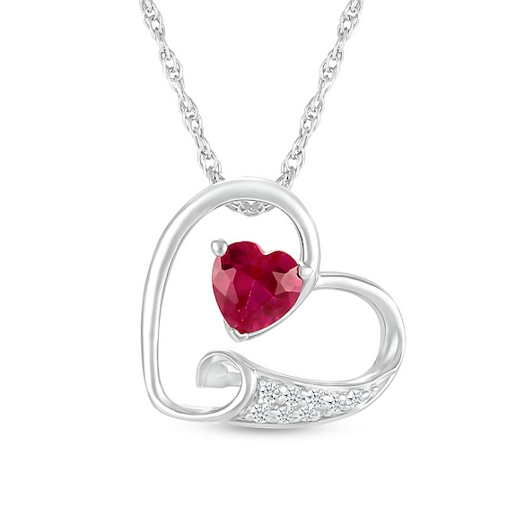 5.0mm Lab-Created Ruby and White Lab-Created Sapphire Tilted Loop Heart Pendant in Sterling Silver