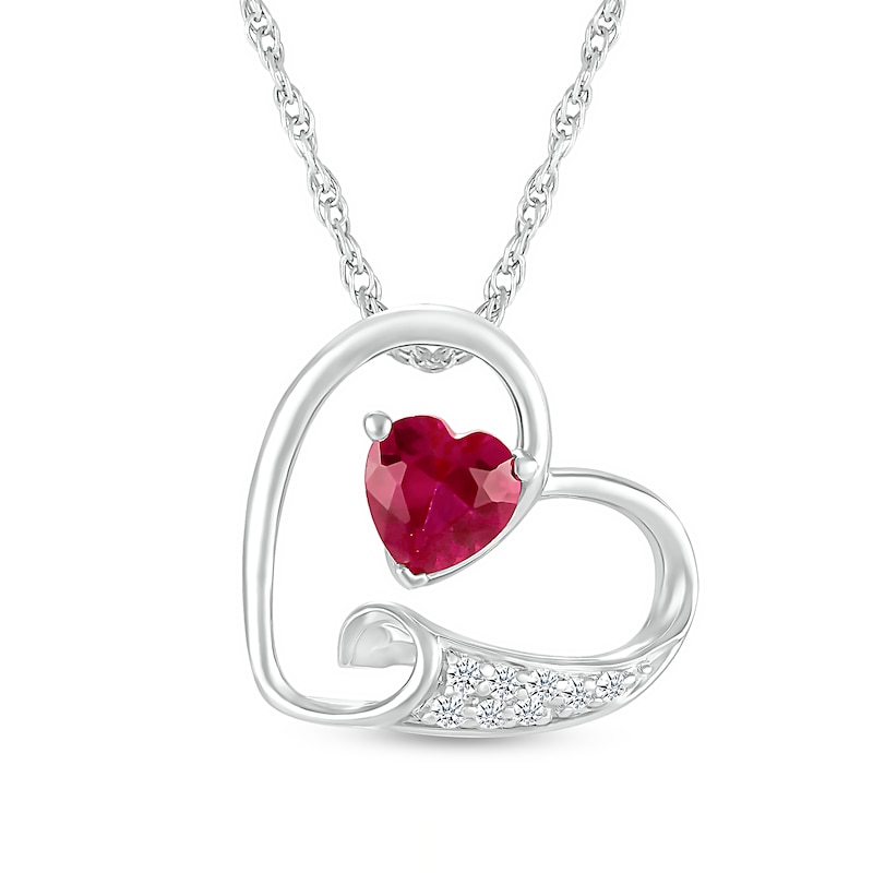 5.0mm Lab-Created Ruby and White Lab-Created Sapphire Tilted Loop Heart Pendant in Sterling Silver|Peoples Jewellers