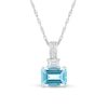 Thumbnail Image 0 of Emerald-Cut Swiss Blue Topaz and Baguette and Round White Lab-Created Sapphire Stacked Pendant in Sterling Silver