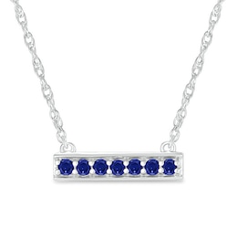 Blue Lab-Created Sapphire Seven Stone Border Bar Necklace in Sterling Silver