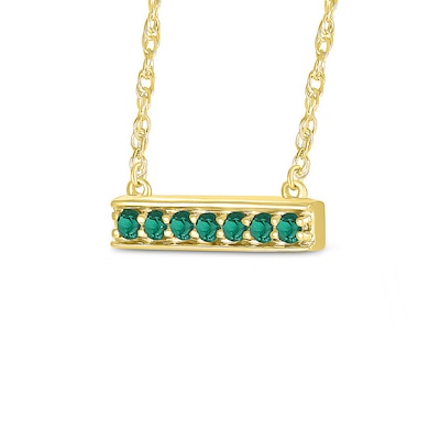 Lab-Created Emerald Seven Stone Border Bar Necklace in Sterling Silver with 14K Gold Plate