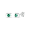 Thumbnail Image 1 of Oval Lab-Created Emerald Solitaire Octagonal Frame Stud Earrings in Sterling Silver