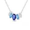 Thumbnail Image 1 of Pear-Shaped Blue and White Lab-Created Sapphire with Marquise Swiss Blue Topaz Five Stone Necklace in Sterling Silver