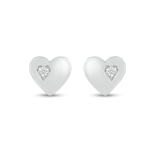 White Lab-Created Sapphire Accent Heart Stud Earrings in 10K White Gold