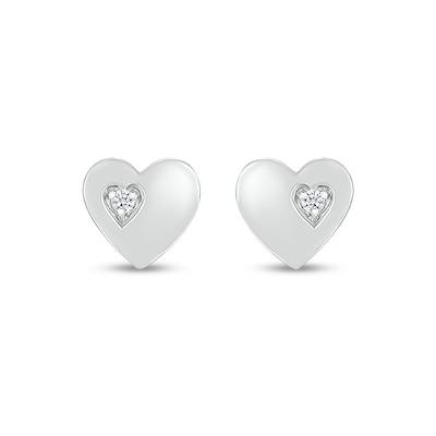 White Lab-Created Sapphire Accent Heart Stud Earrings in 10K White Gold