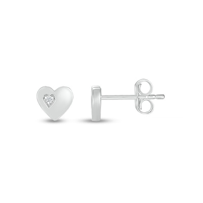 White Lab-Created Sapphire Accent Heart Stud Earrings in 10K White Gold