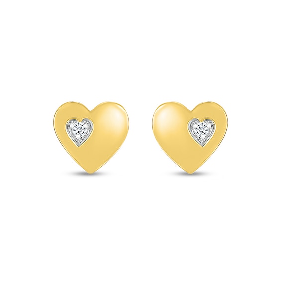 White Lab-Created Sapphire Accent Heart Stud Earrings in 10K Gold