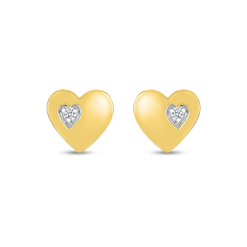 White Lab-Created Sapphire Accent Heart Stud Earrings in 10K Gold