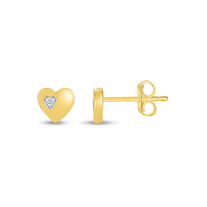 White Lab-Created Sapphire Accent Heart Stud Earrings in 10K Gold