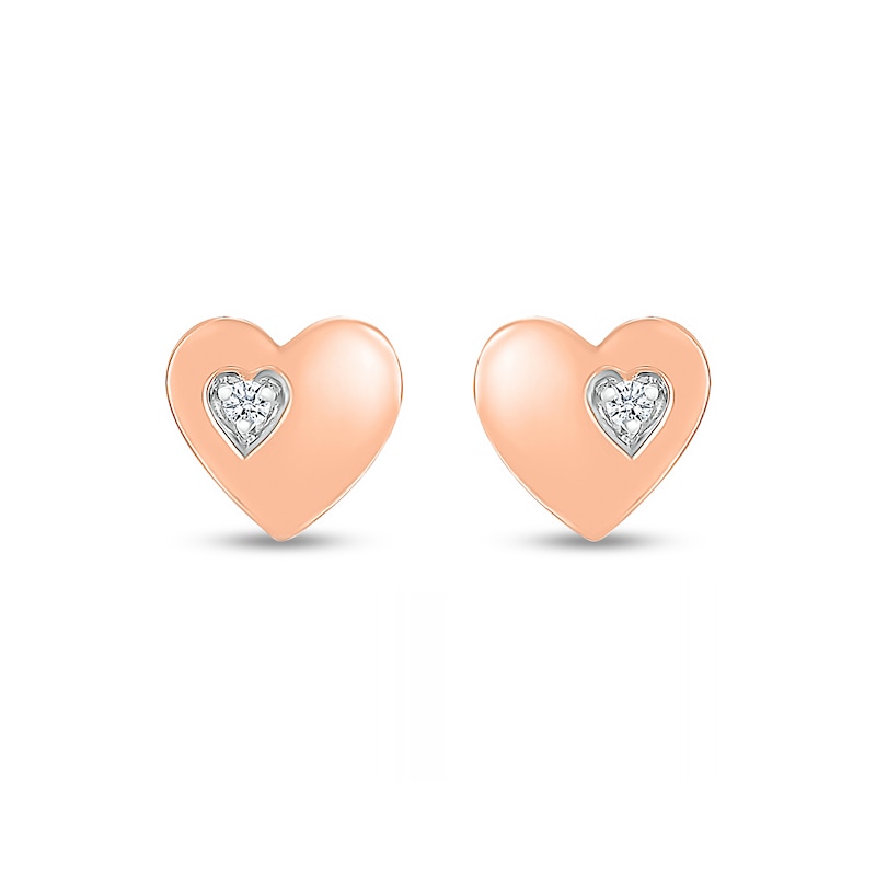 White Lab-Created Sapphire Accent Heart Stud Earrings in 10K Rose Gold|Peoples Jewellers