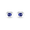 Thumbnail Image 1 of Oval Blue Lab-Created Sapphire Solitaire Octagonal Frame Stud Earrings in Sterling Silver