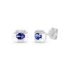 Thumbnail Image 2 of Oval Blue Lab-Created Sapphire Solitaire Octagonal Frame Stud Earrings in Sterling Silver