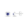 Thumbnail Image 3 of Oval Blue Lab-Created Sapphire Solitaire Octagonal Frame Stud Earrings in Sterling Silver