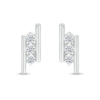 White Lab-Created Sapphire Three Stone Border Slant Bar Stud Earrings in Sterling Silver