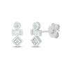 Thumbnail Image 0 of Baguette and Round White Lab-Created Sapphire Three Stone Stacked Geometric Stud Earrings in Sterling Silver