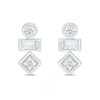 Baguette and Round White Lab-Created Sapphire Three Stone Stacked Geometric Stud Earrings in Sterling Silver