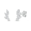 Thumbnail Image 0 of Marquise White Lab-Created Sapphire Three Stone Slant Curved Stud Earrings in Sterling Silver