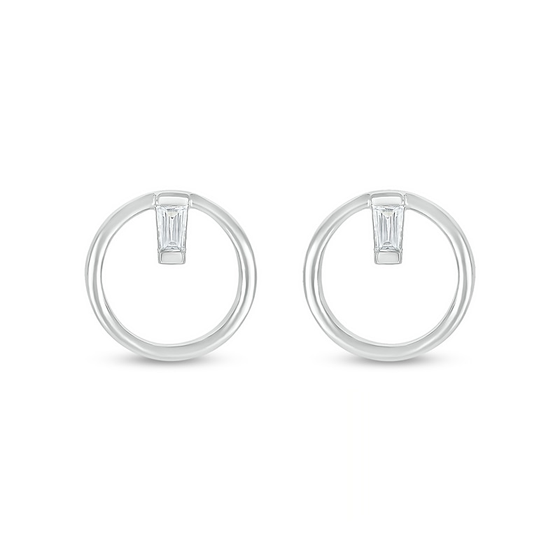 Baguette White Lab-Created Sapphire Solitaire Open Circle Stud Earrings in Sterling Silver|Peoples Jewellers