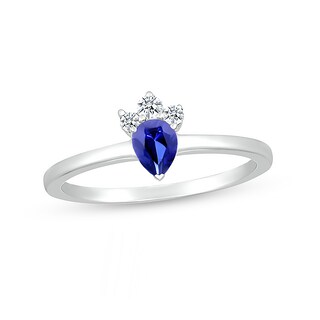 Pear-Shaped Blue and White Lab-Created Sapphire Tri-Top Tiara Ring in Sterling Silver