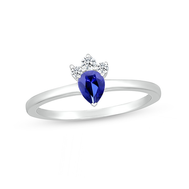 Pear-Shaped Blue and White Lab-Created Sapphire Tri-Top Tiara Ring in Sterling Silver|Peoples Jewellers