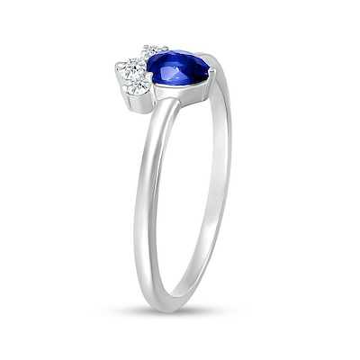 Pear-Shaped Blue and White Lab-Created Sapphire Tri-Top Tiara Ring in Sterling Silver