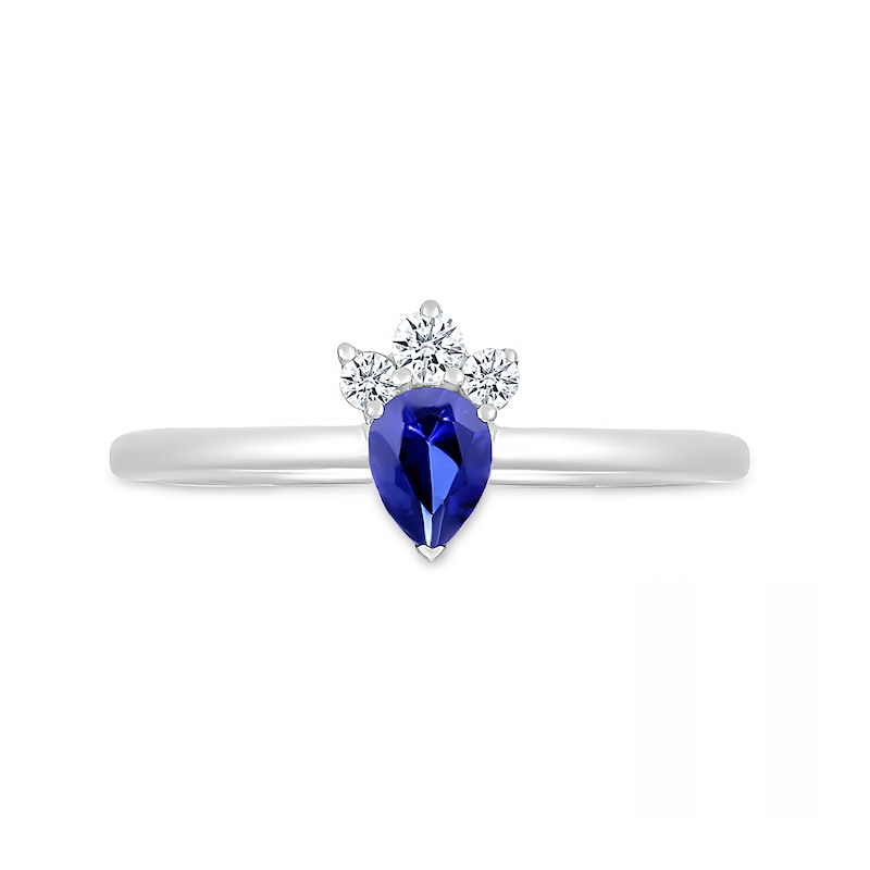 Pear-Shaped Blue and White Lab-Created Sapphire Tri-Top Tiara Ring in Sterling Silver
