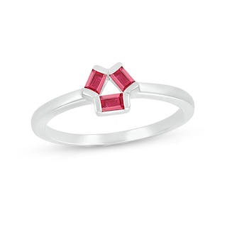 Baguette Lab-Created Ruby Three Stone Open Triangle Geometric Ring in Sterling Silver