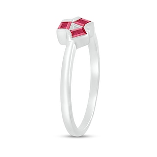 Baguette Lab-Created Ruby Three Stone Open Triangle Geometric Ring in Sterling Silver