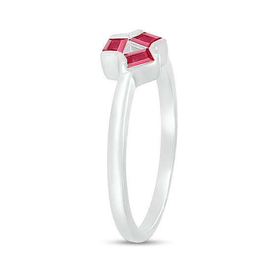 Baguette Lab-Created Ruby Three Stone Open Triangle Geometric Ring in Sterling Silver