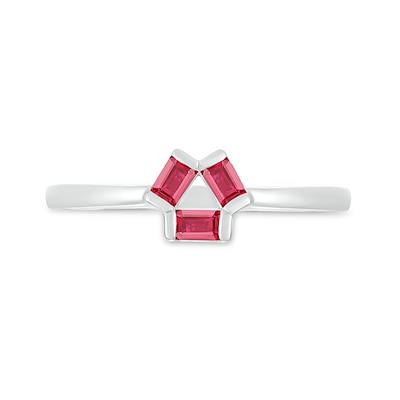 Baguette Lab-Created Ruby Three Stone Open Triangle Geometric Ring in Sterling Silver