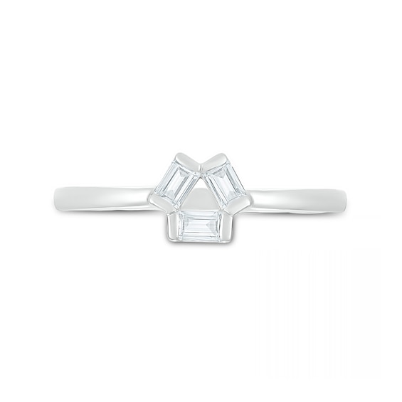 Baguette White Lab-Created Sapphire Three Stone Open Triangle Geometric Ring in Sterling Silver