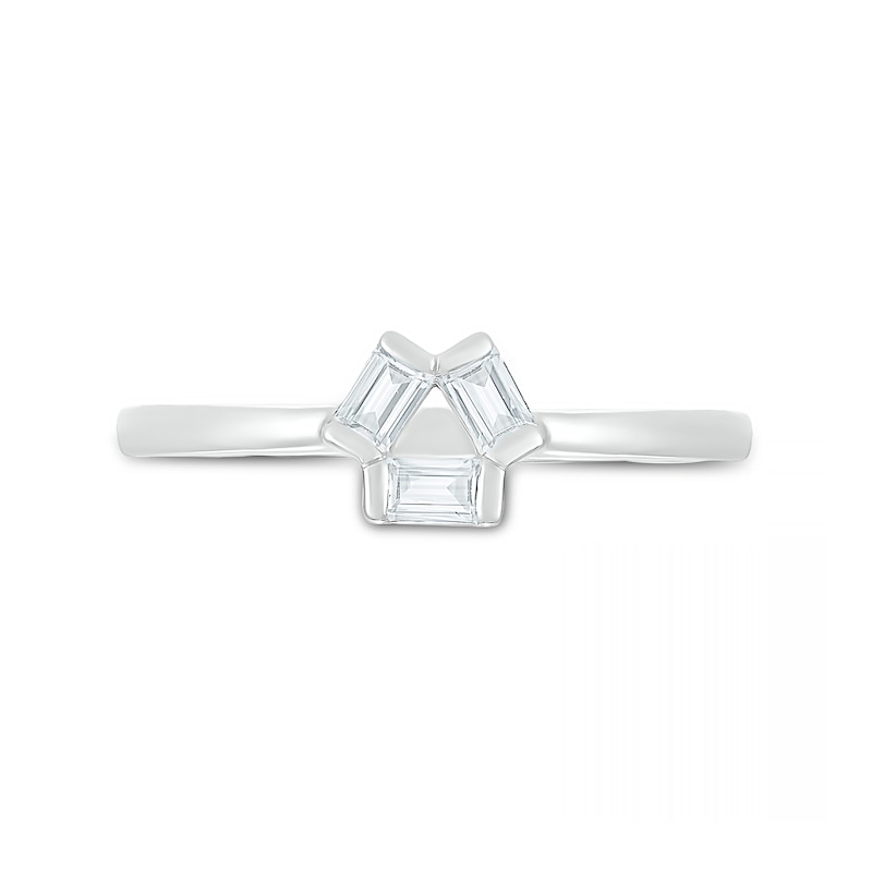Baguette White Lab-Created Sapphire Three Stone Open Triangle Geometric Ring in Sterling Silver|Peoples Jewellers