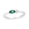 Sideways Marquise Lab-Created Emerald and White Lab-Created Sapphire Trio Side Accent Ring in Sterling Silver