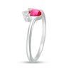 Pear-Shaped Lab-Created Ruby and White Lab-Created Sapphire Tri-Top Tiara Ring in Sterling Silver