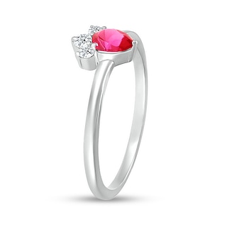 Pear-Shaped Lab-Created Ruby and White Lab-Created Sapphire Tri-Top Tiara Ring in Sterling Silver