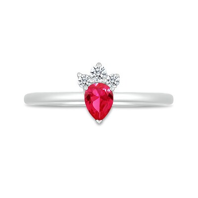 Pear-Shaped Lab-Created Ruby and White Lab-Created Sapphire Tri-Top Tiara Ring in Sterling Silver