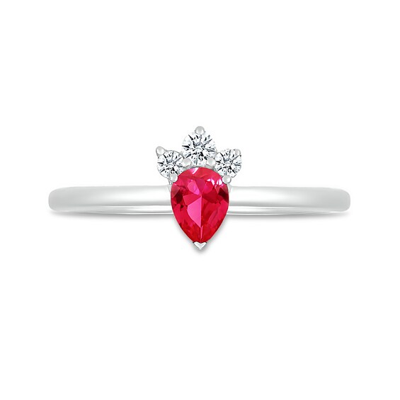 Pear-Shaped Lab-Created Ruby and White Lab-Created Sapphire Tri-Top Tiara Ring in Sterling Silver