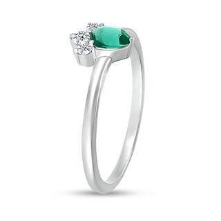 Pear-Shaped Lab-Created Emerald and White Lab-Created Sapphire Tri-Top Tiara Ring in Sterling Silver